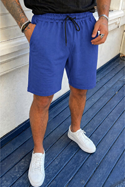 DAMGA JEANS Ανδρικό σορτς μπλε με ελαστική μέση, κομψές τσέπες και χαλαρή εφα...