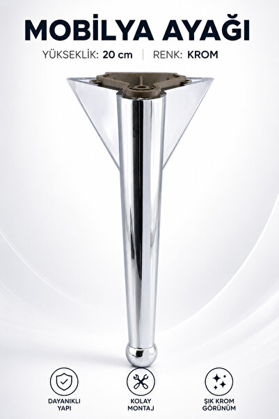 NZB Mobilya Kanepe Sehpa TV Ünitesi Çekyat Koltuk Ayağı 20 cm Krom Baza Ayak