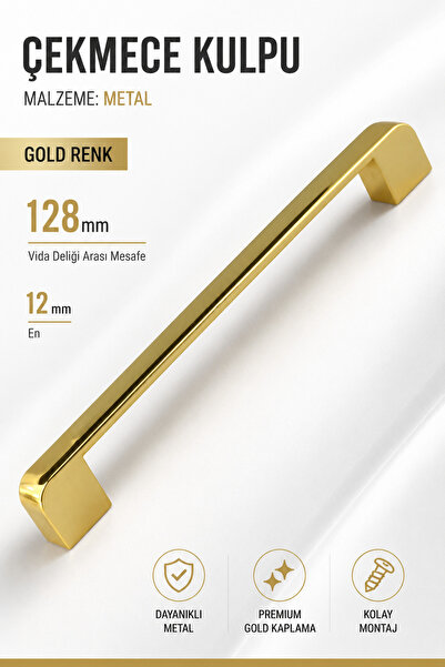 NZB Çekmece Dolap Mutfak Kulpu Kapak Kulbu Metal Kulp Mobilya Gold Renk 128 m...