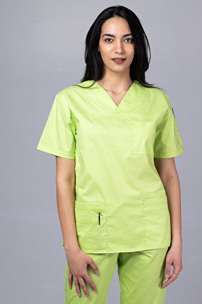 tag Costum medical pentru femei New Cotton Stretch, Verde Măr