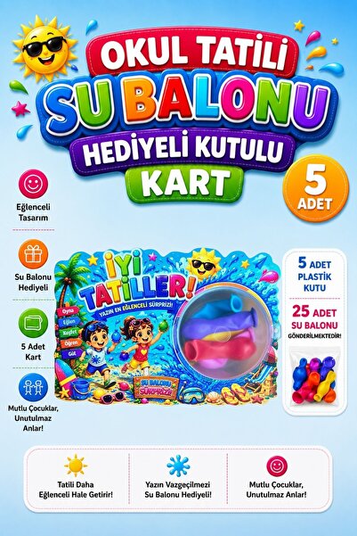 Sticker Ekspres 5 Adet Okul Yaz Tatili Su Balonu Hediyeli Kutulu Kart Karne M...