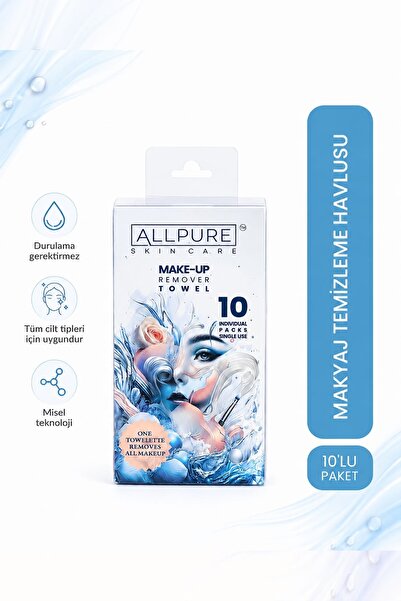 ALLPURE Makyaj Temizleme Havlusu (10'LI ÇANTA BOY ,TEK MENDİL TÜM MAKYAJ-DURU...