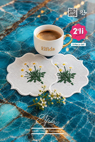ELFİDA Lüks Nakışlı Kokteyl Kahve Sunumluk Tepsi Peçetesi Mini Supla Runner -...