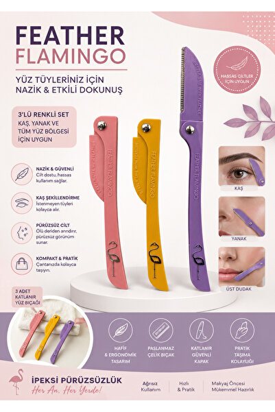 SETBEAUTY Kaş Usturası 3’lü Yüz Jileti Bıyık Alma Epilasyon Kaş Ustura Kaş Ji...