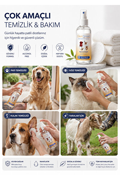 Skinsmart Animal Health Kedi Kulak Göz ve Deri Temizleme Spreyi Antiseptik Ba...