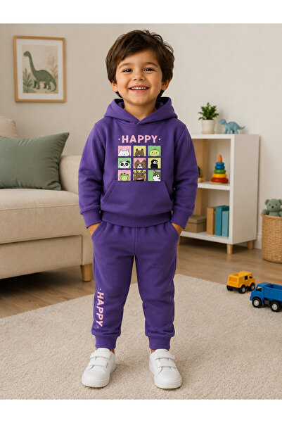 Fidekids طقم مكون من قطعتين مطبوع عليه HAPPY للفتيات الصغيرات، طقم مصنوع من ا...