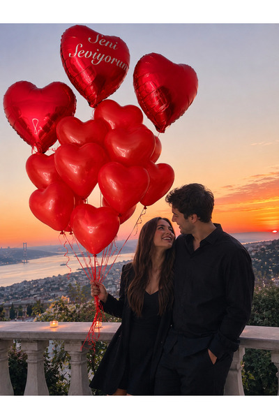 Romantik Sürpriz Seti Sevgiliye Hediye Kalpli Balon Mum Oda Dekorasyon Seti