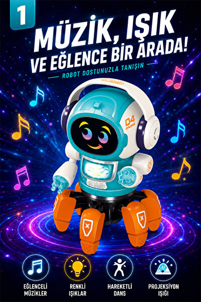 indirimsevinci Müzikli Işıklı Dans Eden Robot Sesli Hareketli Eğlenceli Robot