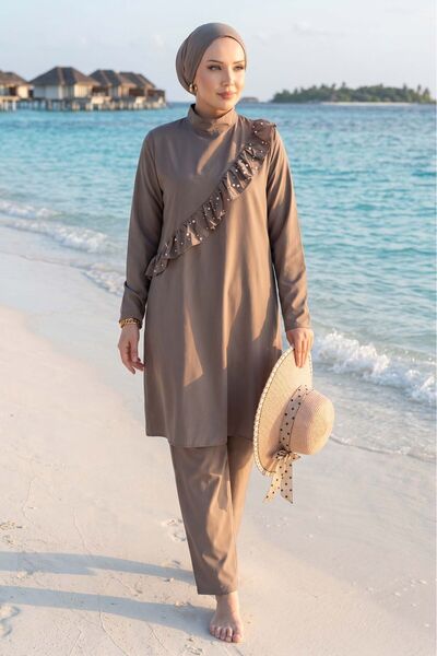 dilberfashion Ela Model Pearl 3-Piece Set Hijab Swimsuit Set