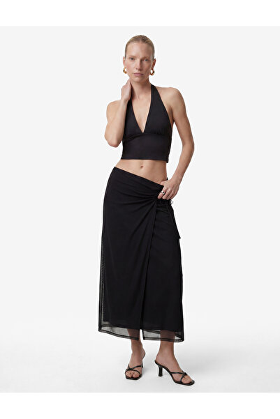 Koton Slim Fit Tie-Up Buckle Detailed Double-Breasted Tulle Midi Skirt