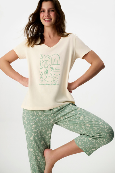 Penti Açık Yeşil Golden Hour Pamuklu Kapri Pijama Takımı