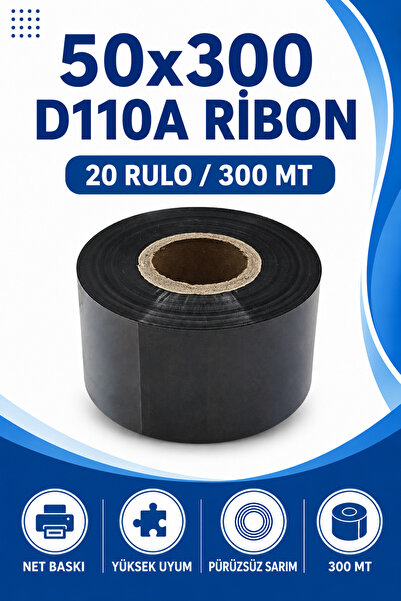 Küresel Etiket Barkod 50X300Mm D110A Ribbon |   20 Rolls |   300m |   Durable...