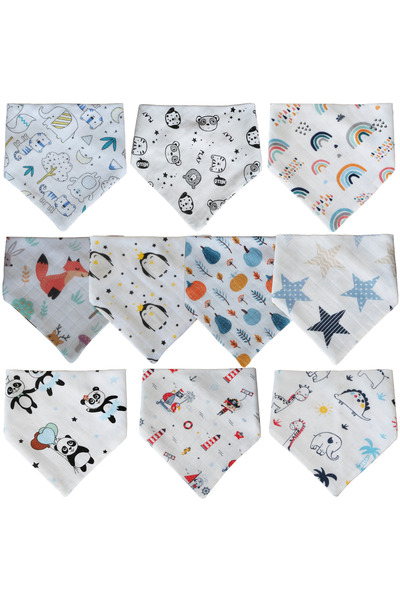 Baby Minik 10 Pieces of Triangle Scarf - Muslin Drool and Food Bib