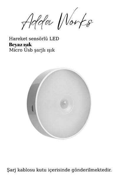 Adda Works Hareket Sensörlü Şarjlı LED Gece Lambası | Manyetik Kablosuz Dolap...