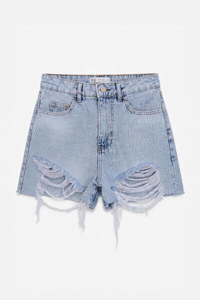 BSL Yıpratmalı Mini Denim Şort