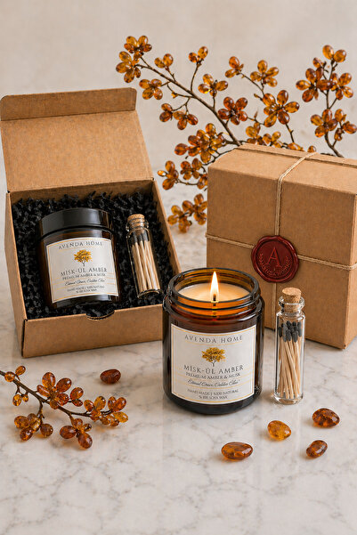 Avenda Home Amber Kokulu %100 Doğal Soya Aromaterapi Mum – Premium Amber Cam ...