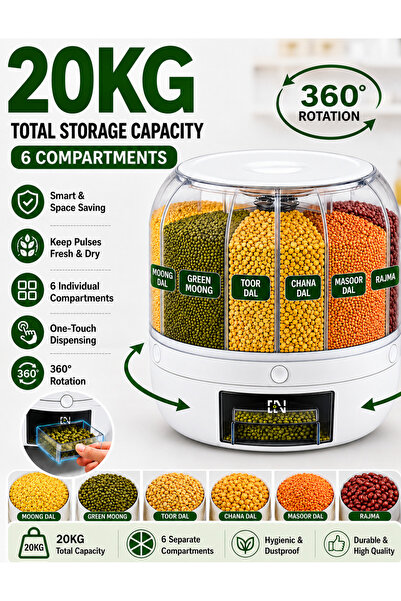 Baytix HOME 20KG Rotating Food and Pulses Organizer, Food Storage Container, ...