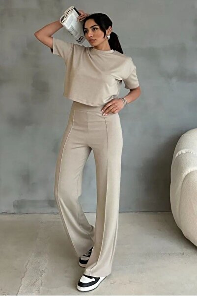 THIFF GYMWEAR Modal Fabric High Waist Pants Crop & Pants Set