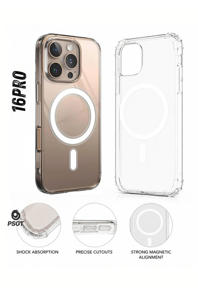PSGT İphone 16 Pro Uyumlu Kılıf Magsafe Wireless Kablosuz Şarj Destekli Sert ...