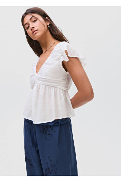 Mango Teen Volanlı büzgü detaylı bluz