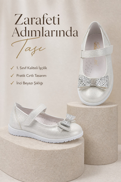 fao shop 7/24 Girl's White Ballerina Shoes, Size 26, Orthopedic, Non-Slip Sol...