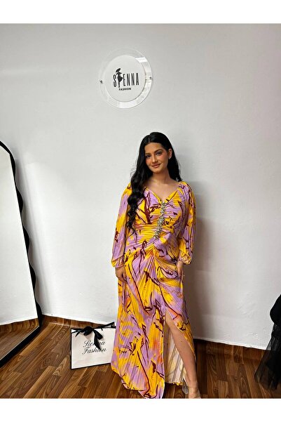 Sienna Fashion Rochie galbena eleganta fluidă, ușoară, vaporoasă