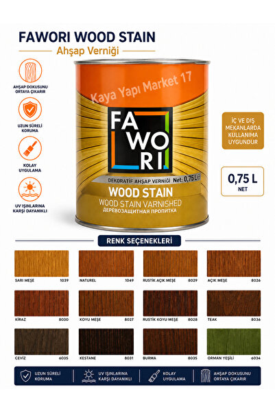 Fawori Wood Stain Vernikli Ahşap Koruyucu 0,75 L Kestane