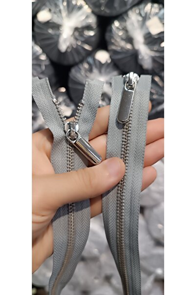 enSarüx 58,5 cm 1 adet mat gümüş diş çift kafalı fermuar gri renk