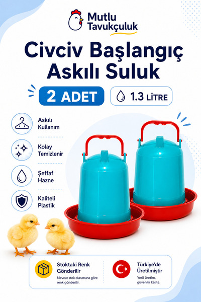 MUTLU TAVUKÇULUK 2 Adet Civciv Başlangıç Suluk 1.3 Litre Kapasite Keklik Güve...