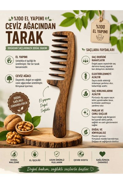 MadameNatural 100% Handmade Wide-Mouth Comb (Not Electrified) (Walnut Wood) (Handcrafted)