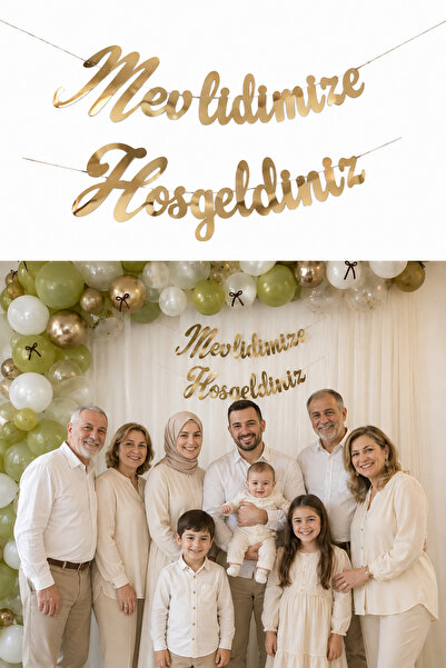Parti dolabı 1 Adet Gold Mevlidimize Hoşgeldiniz Altın Kaligrafi Yazı Banner ...