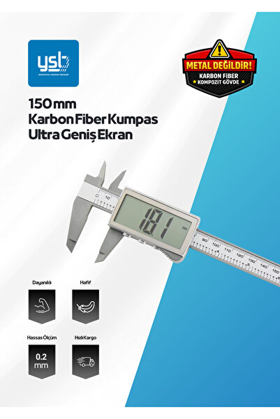 YSB 150 mm Karbon Fiber Dijital Kumpas - Ultra Geniş LCD Ekran - (Pil + Yedek...