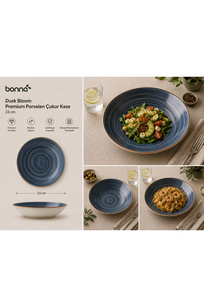 Bonnami Bonna Dusk Bloom Premium Porselen Çukur Kase 23 cm - Modern Antrasit ...