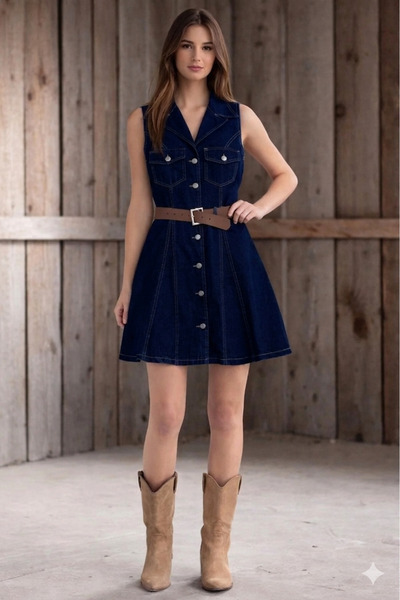 LAYAL MY BEAUTY Kadın Jeans Kemer Detaylı Denim Kiloş Kesim Kadın Kot Elbise ...