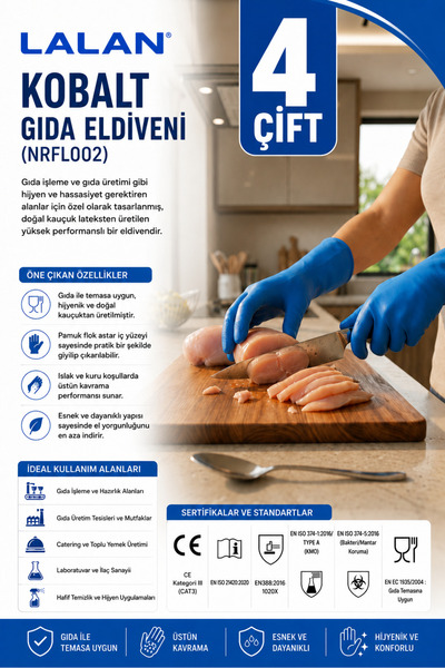 lalan KOBALT GIDA ELDİVENİ - GIDAYA UYGUN ELDİVEN 4LÜ (NRFL002)