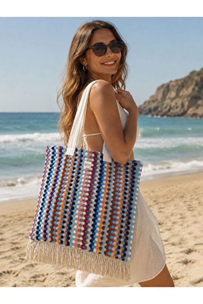 By Polat Home Collection %100 Pamuk Saçaklı Ponpon Havlu Çanta