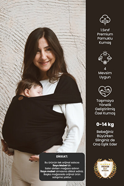 ilays beauty Premium Birinci Sınıf Pamuklu Esnek Wrap Sling Siyah (BABYWEARİN...