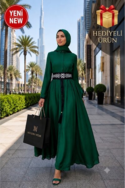 Muslima Wear Étoile De Paris Dark Green French Chiffon Hijab Evening Dress