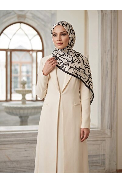 Vissona 100% Silk Striped Patterned Cream Color Shawl