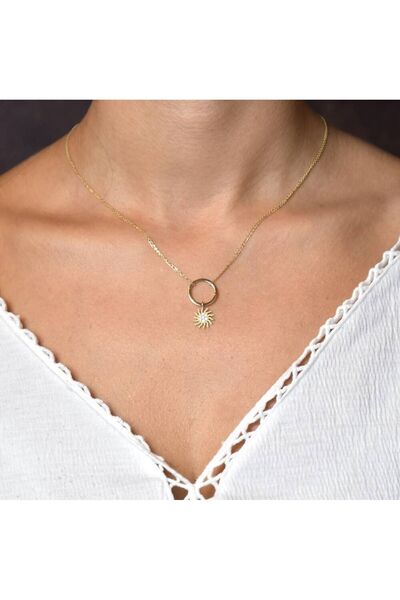 Sembol Gold Choker Altın Güneş Kolye Çift Zincirli