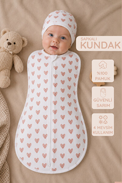 Vauva Newborn Hat and Swaddle with Double Side Zipper, 100% Cotton