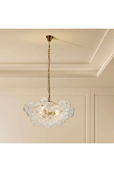 PAN HOME Leonardo Handcrafted Glass 8-light E14 Chandelier 80x80x46cm - Gold
