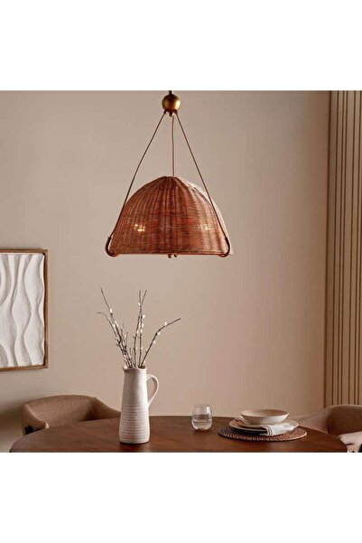 PAN HOME تورفي مصباح معلق بثلاثة أضواء E27 من الخيزران بقطر 53x61 سم - طبيعي
