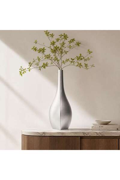 PAN HOME Hearth Metal Flute Vase 16x16x53cm - Silver