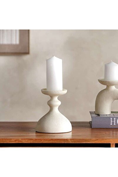 PAN HOME حامل شموع من البولي ريزين من ليفي 13.5×10.5×15.5 سم - لون بيج