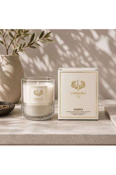 PAN HOME Lerbario Ambra Soywax Candle 210gm 8.4x8.4x12cm - White