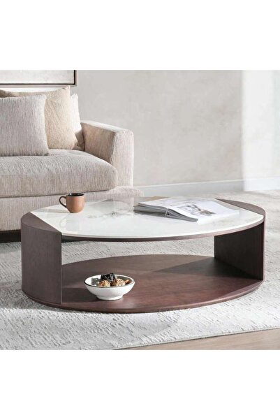 PAN HOME طاولة قهوة أدارا من السيراميك - بني