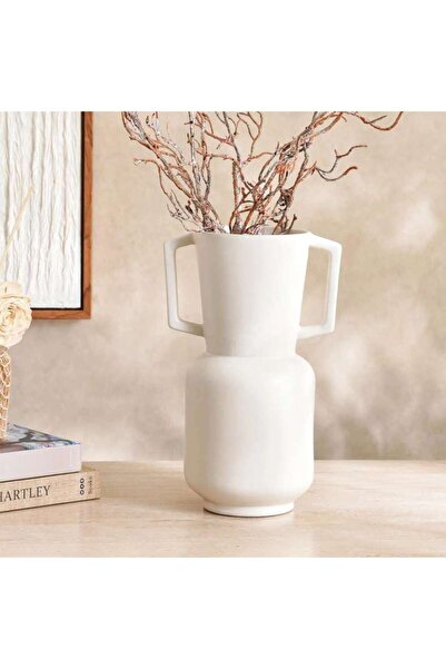 PAN HOME مزهرية سيراميك مارتينا بمقابض 12×25 سم - أبيض