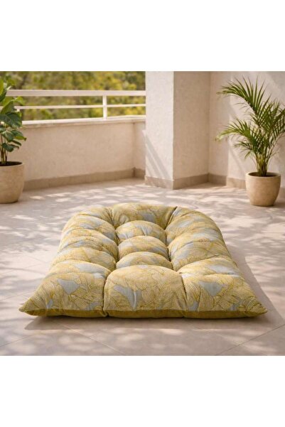 PAN HOME Mix Yellow With Grey Scale Leaf Curve Seat Cushion 112x81x12cm Doubl...