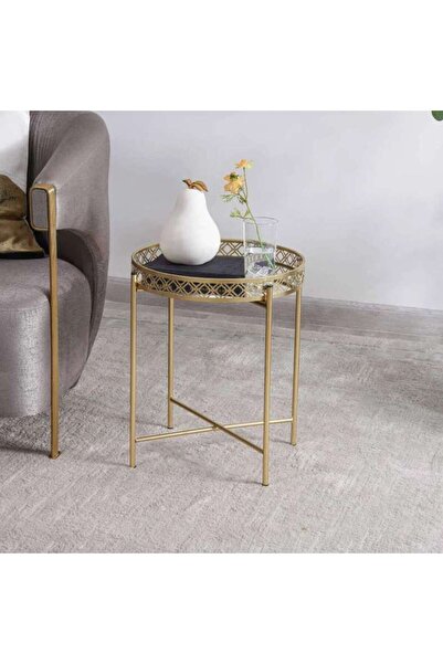 PAN HOME حامل ديكور معدني من فيجو مع صينية 42x42x47 سم - ذهبي